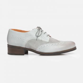 Pantofi casual dama, Oxford din piele naturala, Leofex - 012 Gri Box Velur