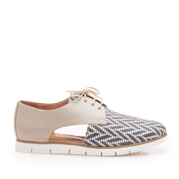 Pantofi casual dama, perforati din piele naturala,Leofex - 022 bej zebra box de firma originala