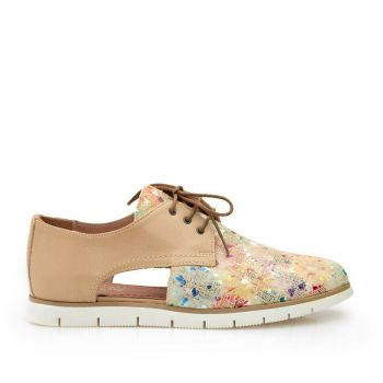 Pantofi casual dama, perforati din piele naturala, Leofex - 022 Taupe Mozaic ieftina