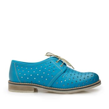 Pantofi casual dama, perforati din piele naturala Leofex - 406-2 Albastru Box de firma originala