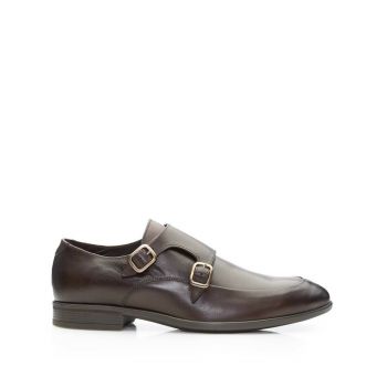 Pantofi eleganți bărbați cu catarame din piele naturală, Leofex - 576-1 Mogano Box de firma original