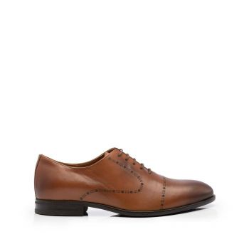 Pantofi eleganți bărbați din piele naturală, Leofex - 934 Cognac Box de firma original