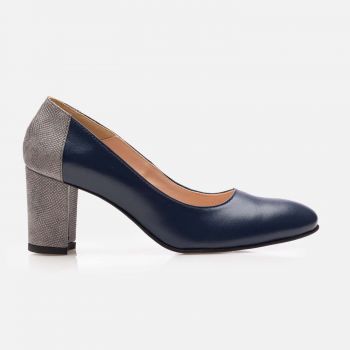 Pantofi eleganți damă din piele naturală - 174 Blue + Gri Box la reducere