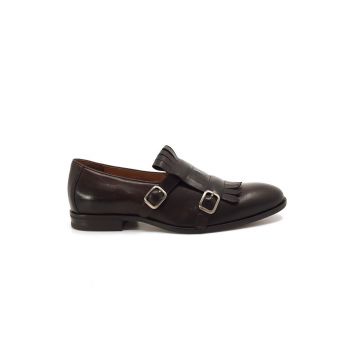 Pantofi eleganti barbati, cu franjuri din piele naturala, Leofex - 586 maro box de firma originali