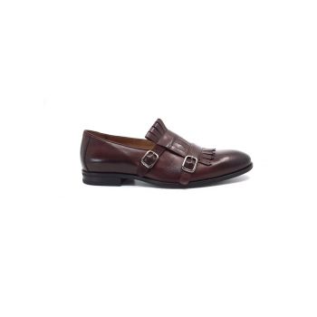 Pantofi eleganti barbati, cu franjuri din piele naturala, Leofex - 586 visiniu box de firma originali