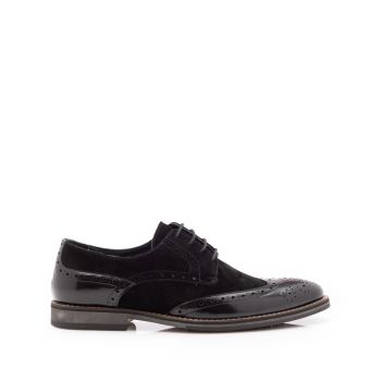 Pantofi eleganti barbati din piele naturala, Leofex- 514 Negru Florantic velur ieftin