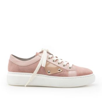 Sneakers dama din piele naturala,Leofex - 309 Roz pudra velur