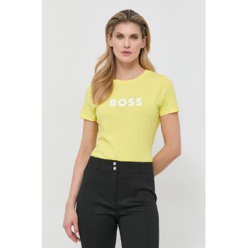 BOSS tricou din bumbac culoarea galben