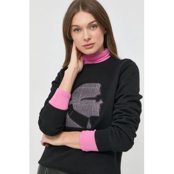 Karl Lagerfeld bluza femei, culoarea negru, cu imprimeu