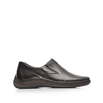 Pantofi casual barbati, perforati din piele naturala,Leofex - 595 Negru Box Presat ieftin