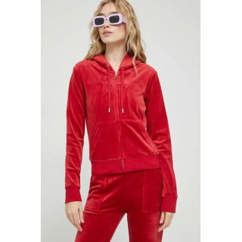 Juicy Couture bluza Robertson femei, culoarea rosu, cu glugă, neted de firma original