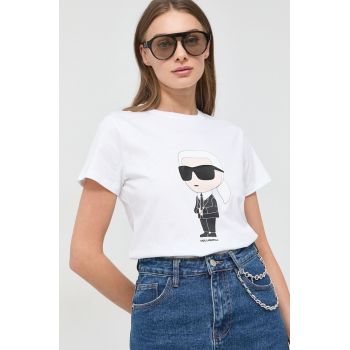 Karl Lagerfeld tricou din bumbac femei, culoarea alb de firma original
