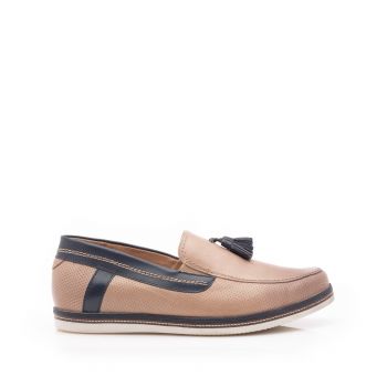 Mocasini barbati din piele naturala cu ciucuri, Leofex - 878 taupe-blue box Mocasini barbati din piele naturala cu ciucuri, Leofex - 878 taupe-blue box