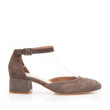Pantofi casual cu toc damă de piele naturală, Leofex - 221 Taupe Velur de firma originala