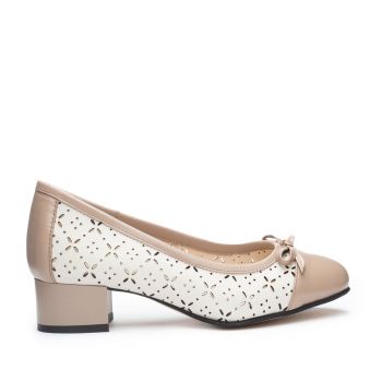 Pantofi casual cu toc damă, din piele naturală - 265/2 Bej+taupe box ieftini
