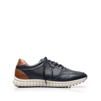 Pantofi sport barbati din piele naturala, Leofex - 884 Blue + cognac box la reducere