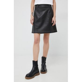 PS Paul Smith fusta de piele culoarea negru, mini, evazati