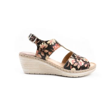 Sandale cu platforma dama din piele naturala, Leofex - 218 Flori box de firma originala