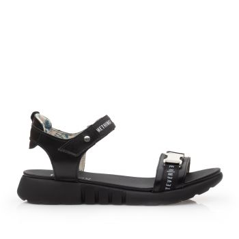 Sandale cu talpa joasa dama din piele naturala,Leofex - 257 Negru Box
