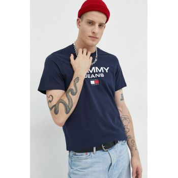 Tommy Jeans tricou din bumbac culoarea albastru marin, cu imprimeu