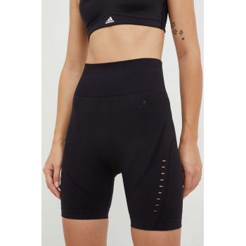 Adidas Performance pantaloni scurți de yoga Aeroknit 2.0 femei, culoarea negru, neted, high waist