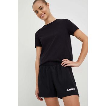 Adidas TERREX pantaloni scurti sport femei, culoarea negru, neted, medium waist