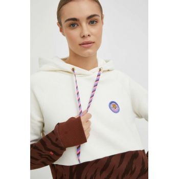 Femi Stories bluza femei, culoarea maro, cu glugă, cu imprimeu de firma original