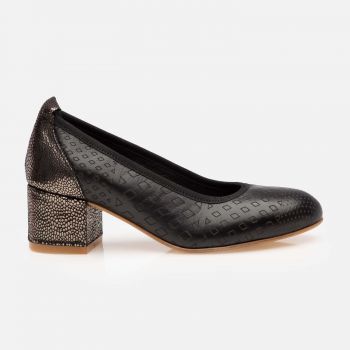 Pantofi casual cu toc damă din piele naturală, Leofex - 023 Negru Box