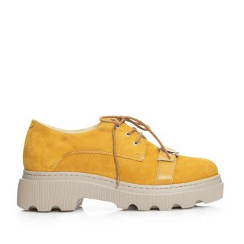 Pantofi casual damă din piele naturală,Leofex - 305 Galben velur Box