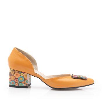 Pantofi eleganti dama din piele naturala - 21119 Galben Multicolor Box la reducere