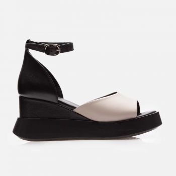Sandale cu platforma dama din piele naturala - 222 Taupe + Negru Box de firma originala