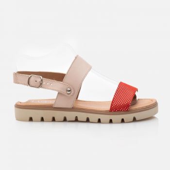 Sandale cu talpă joasă damă, din piele naturală – 515 Bej Roşu Box