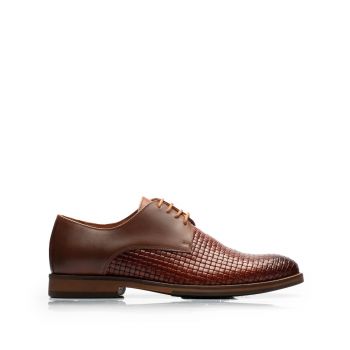 Pantofi eleganți bărbați din piele naturală, Leofex - 630 Cognac Box la reducere