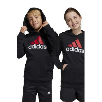 Adidas bluza copii U BL 2 HOODIE culoarea negru, cu glugă, cu imprimeu ieftin