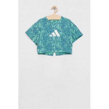 Adidas tricou copii G TI AOP TEE culoarea turcoaz