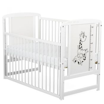 Patut din Lemn BabyNeeds Timmi Girafa 120x60 cm cu Laterala Culisanta Alb