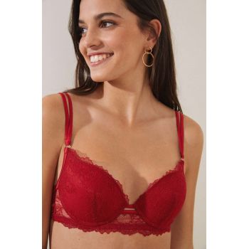 Women'secret sutien Red Caprice culoarea rosu, dantela, neted