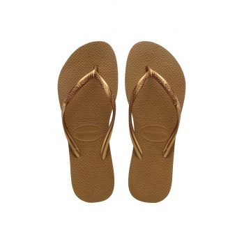 Havaianas slapi femei, culoarea maro, cu toc plat