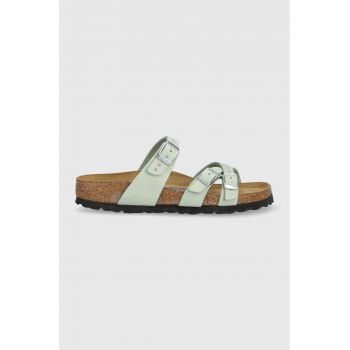 Birkenstock papuci din piele Franca Injected Rivets SFB femei, culoarea verde, 1024267