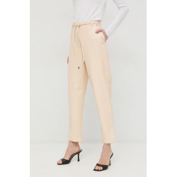 BOSS pantaloni femei, culoarea bej, drept, high waist