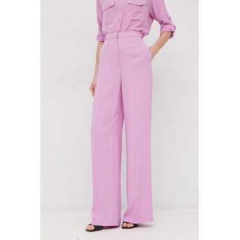 BOSS pantaloni femei, culoarea roz, lat, high waist