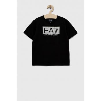 EA7 Emporio Armani tricou de bumbac pentru copii culoarea negru, cu imprimeu