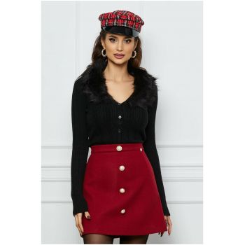 Fusta Dy Fashion bordo cu nasturi perlati