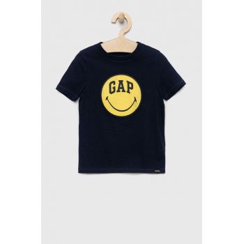 GAP tricou de bumbac pentru copii x Smiley culoarea albastru marin, cu imprimeu