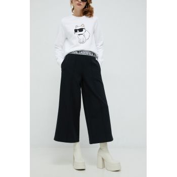 Karl Lagerfeld pantaloni femei, culoarea negru, lat, high waist