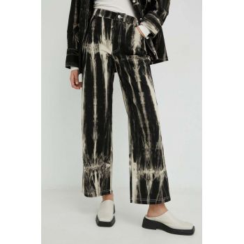 Résumé pantaloni de bumbac femei, culoarea negru, lat, high waist