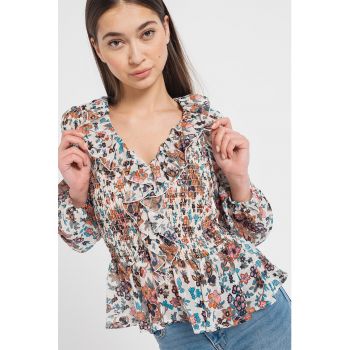 Bluza cu imprimeu floral si garnituri cu volane