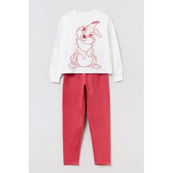Pijama cu imprimeu grafic si pantaloni lungi