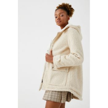 Haina din blana shearling sintetica cu buzunare cu clapa