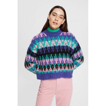 Pulover lejer crop cu model geometric